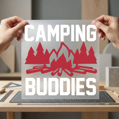 Camping Buddies Campfire Trees Camping Ready to Press DTF Transfer for Dtf