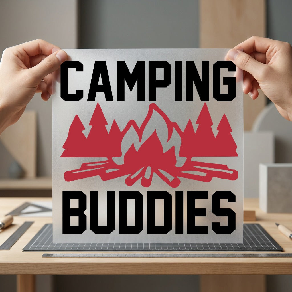 Camping Buddies Campfire Trees Camping Ready to Press DTF Transfer for Dtf