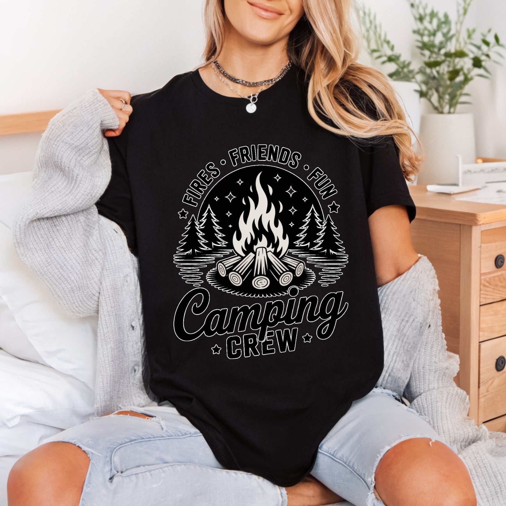 Camping Crew Fires Friends Camping Ready to Press DTF Transfer for Dtf