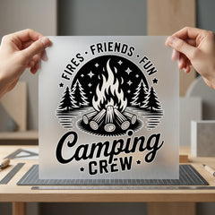 Camping Crew Fires Friends Camping Ready to Press DTF Transfer for Dtf