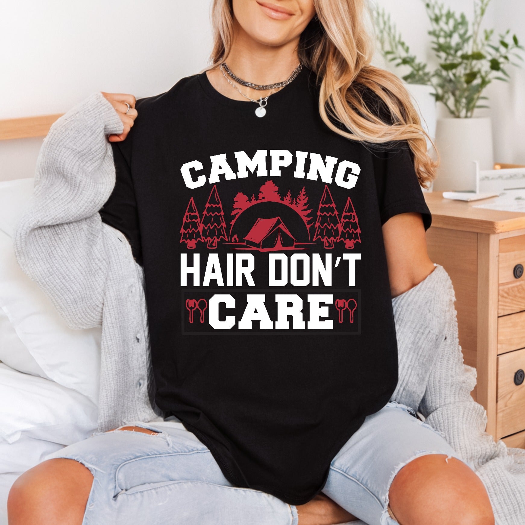 Camping Hair Don Care Camping Ready to Press DTF Transfer for Dtf