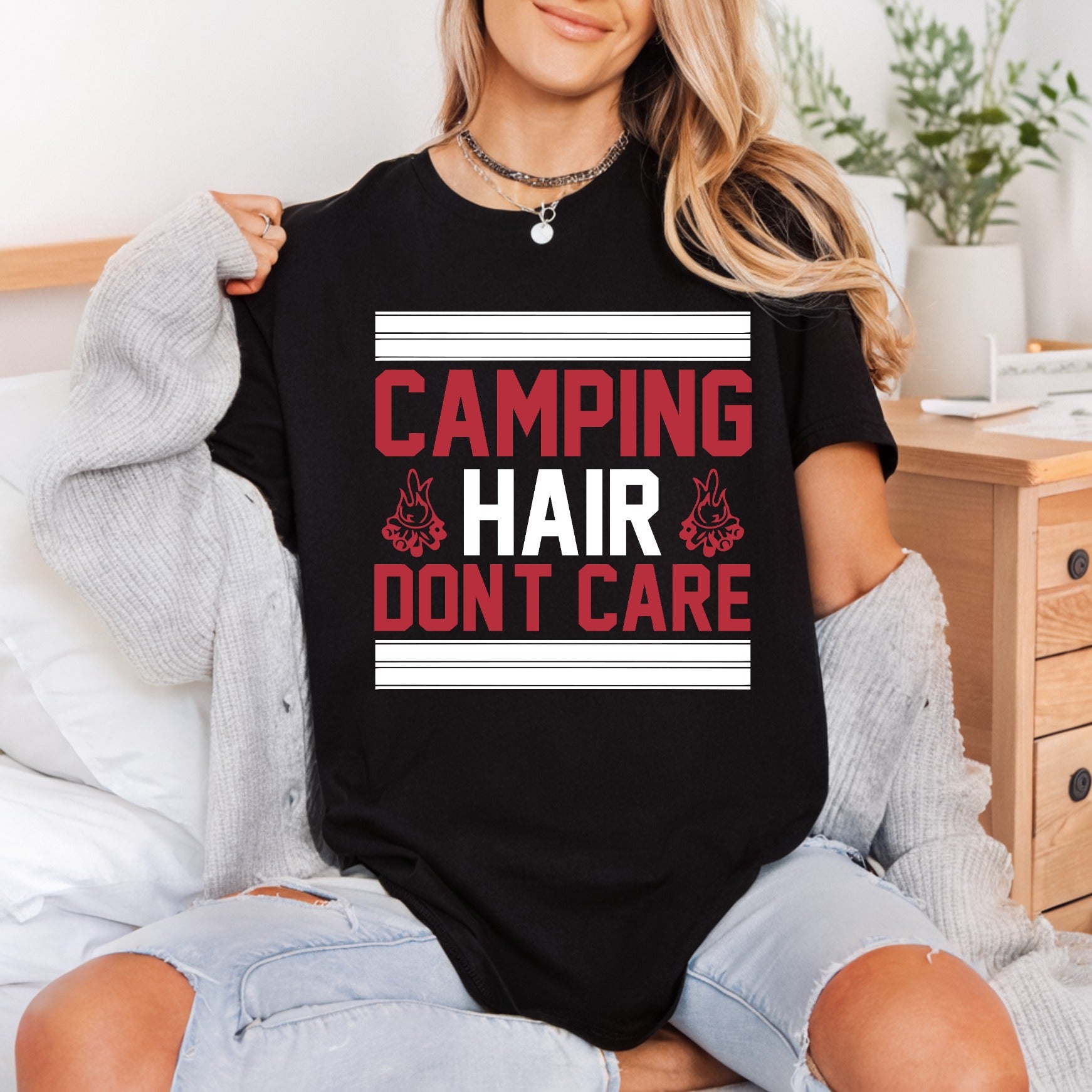 Camping Hair Don Care Funny Vintage Ready to Press DTF Transfer for Dtf