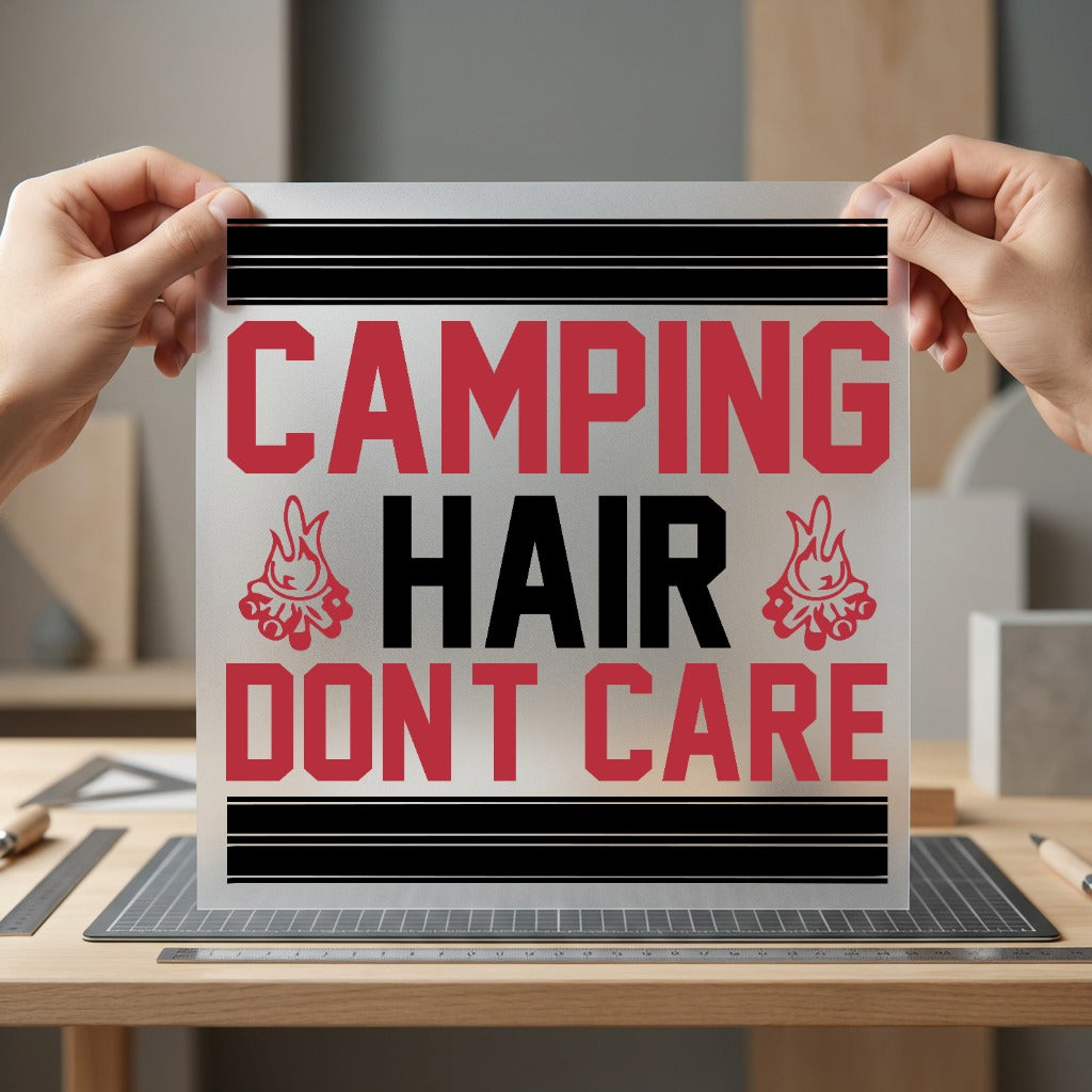 Camping Hair Don Care Funny Vintage Ready to Press DTF Transfer for Dtf