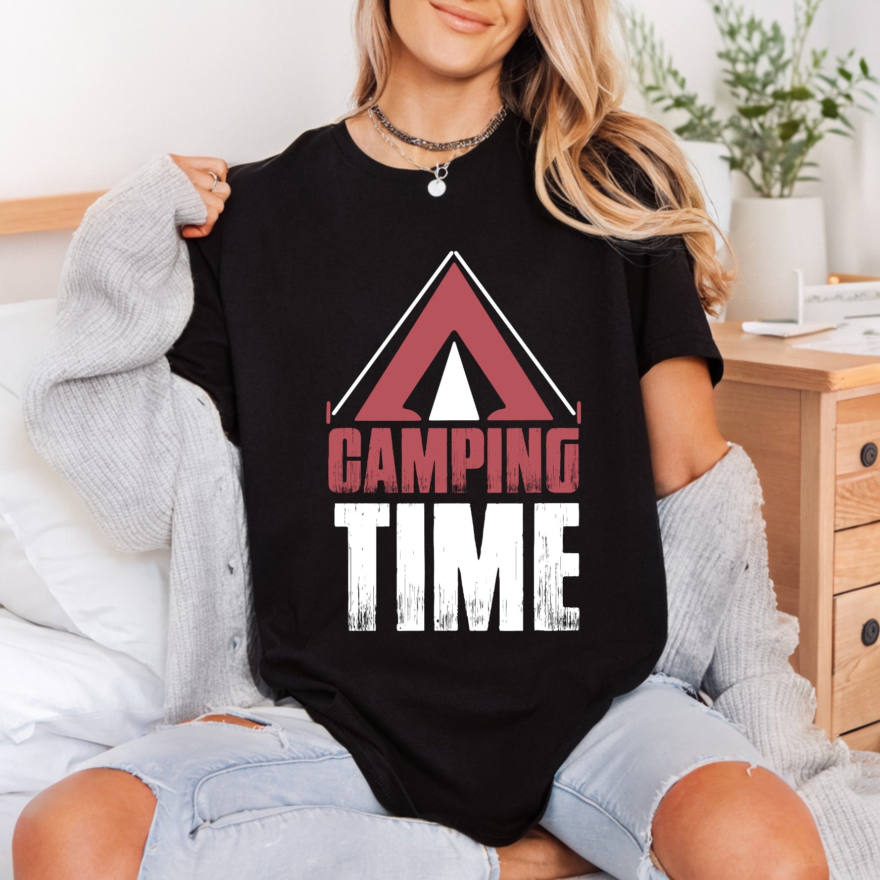 Camping Time Tent Retro Vintage Retro Ready to Press DTF Transfer for Dtf