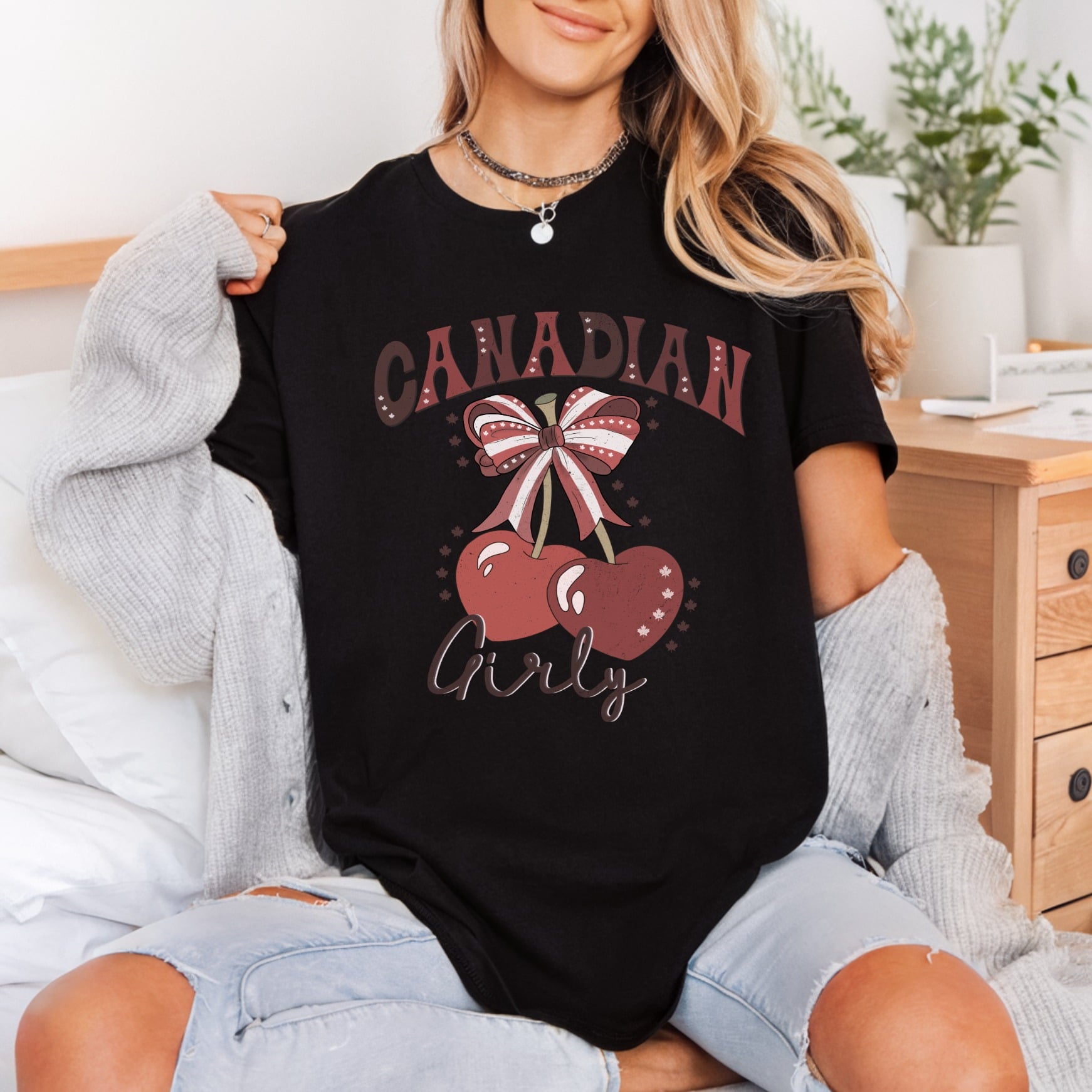 Canadian Girly Cherries Retro Vintage Retro Ready to Press DTF Transfer for Dtf