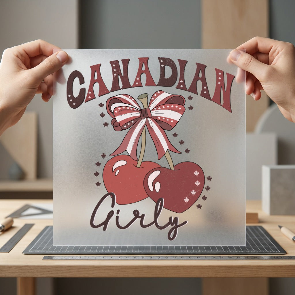 Canadian Girly Cherries Retro Vintage Retro Ready to Press DTF Transfer for Dtf