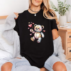Cartoon Teddy Bear Hearts Valentine Ready to Press DTF Transfer for Dtf