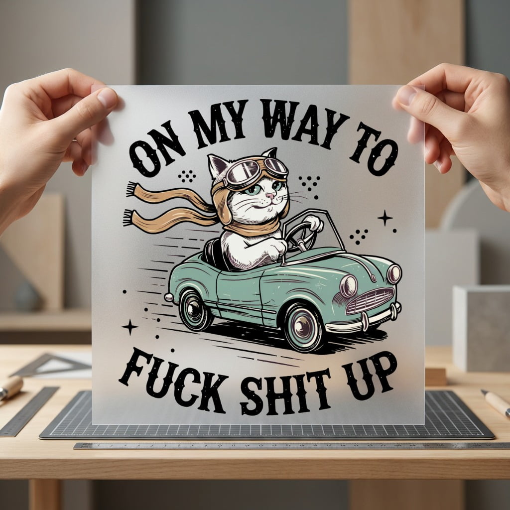 Cat Driving Car Quote Funny Sarcastic Ready to Press DTF Transfer for Dtf