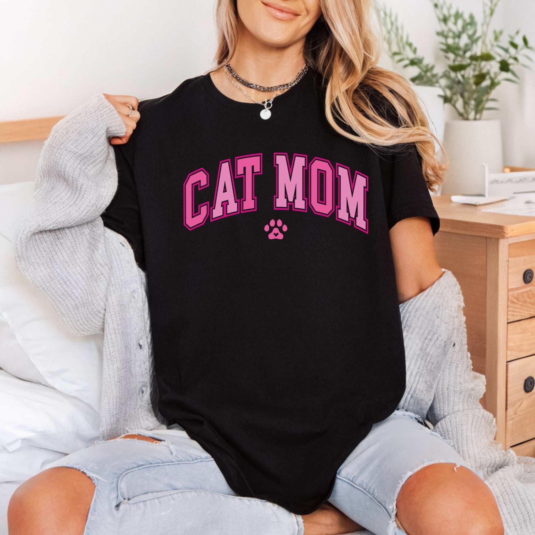 Cat Mom Pink Varsity Mom Dad Ready to Press DTF Transfer for Dtf