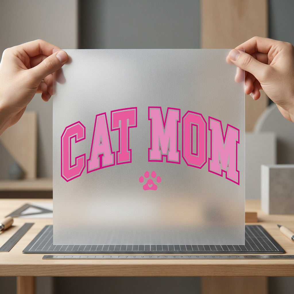 Cat Mom Pink Varsity Mom Dad Ready to Press DTF Transfer for Dtf