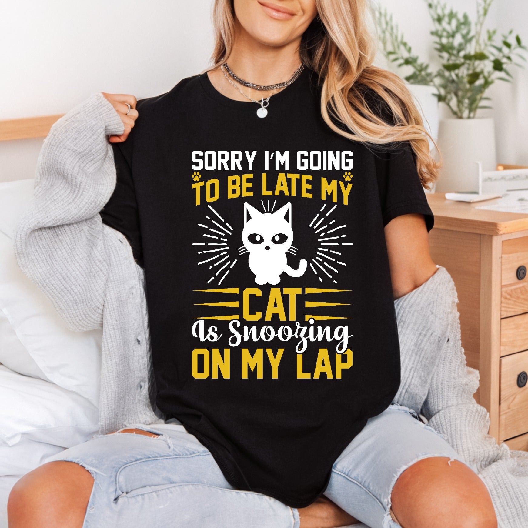 Cat Snoozing Lap Funny Mom Dad Ready to Press DTF Transfer for Dtf