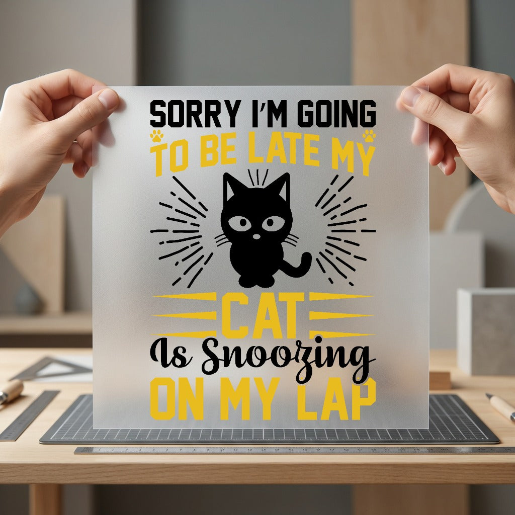 Cat Snoozing Lap Funny Mom Dad Ready to Press DTF Transfer for Dtf