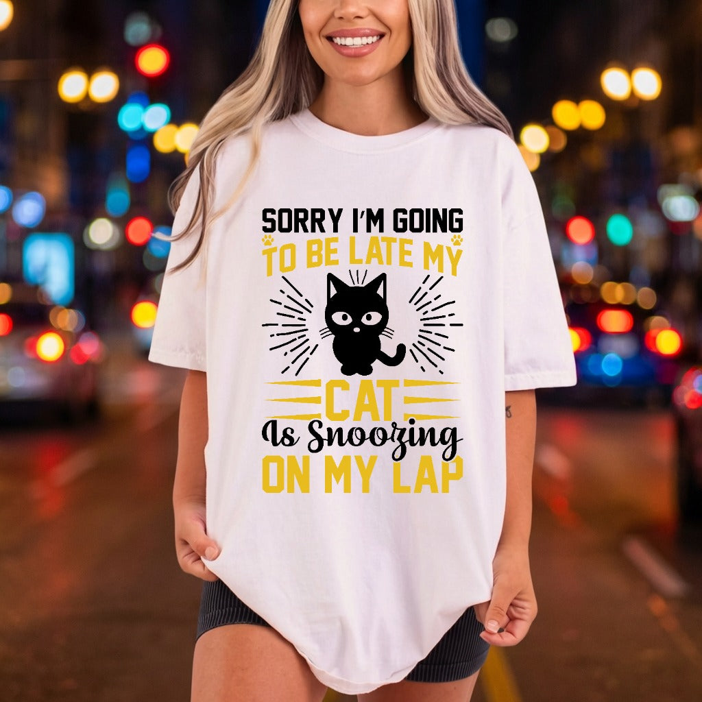 Cat Snoozing Lap Funny Mom Dad Ready to Press DTF Transfer for Dtf
