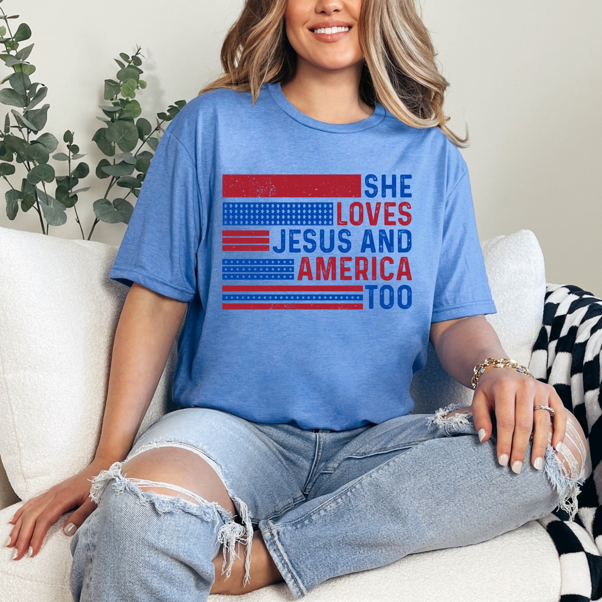 She Loves Jesus And America Too | Patriotic Faith Tee