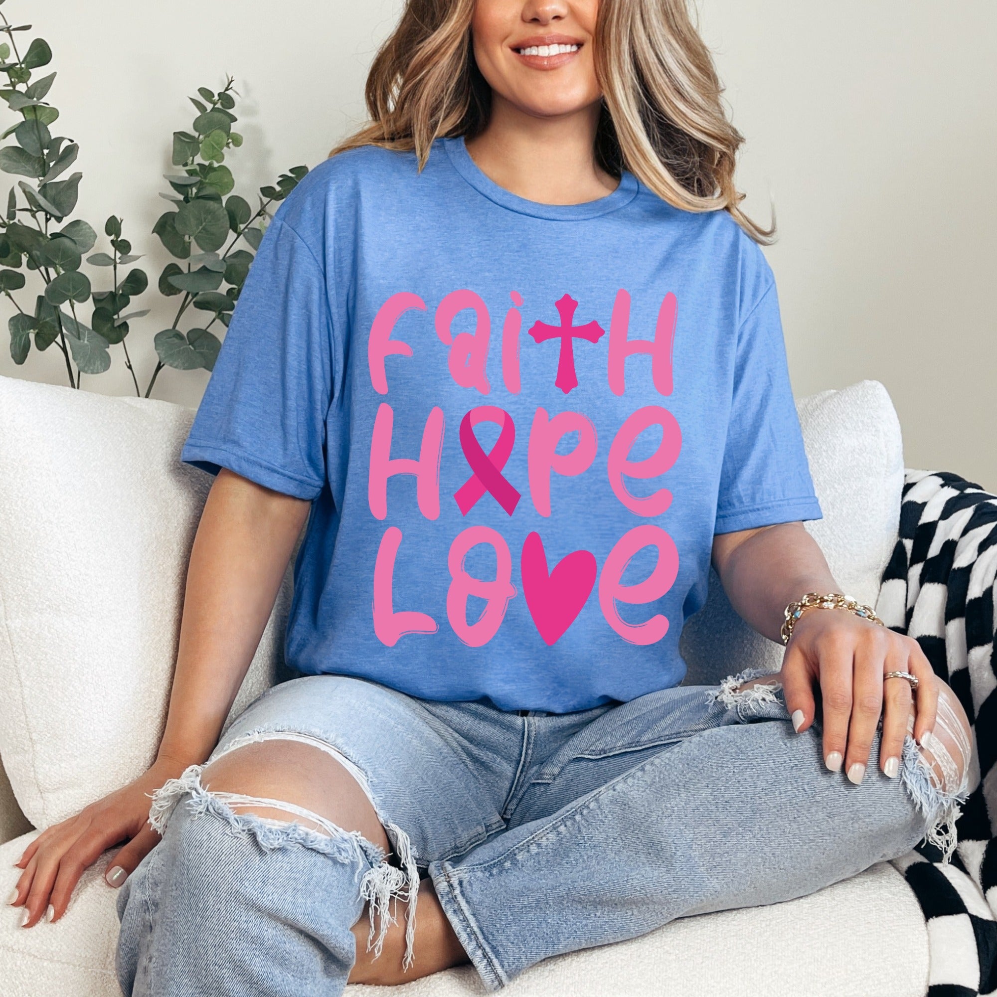 Faith Hope Love | Inspirational Breast Cancer Awareness Tee