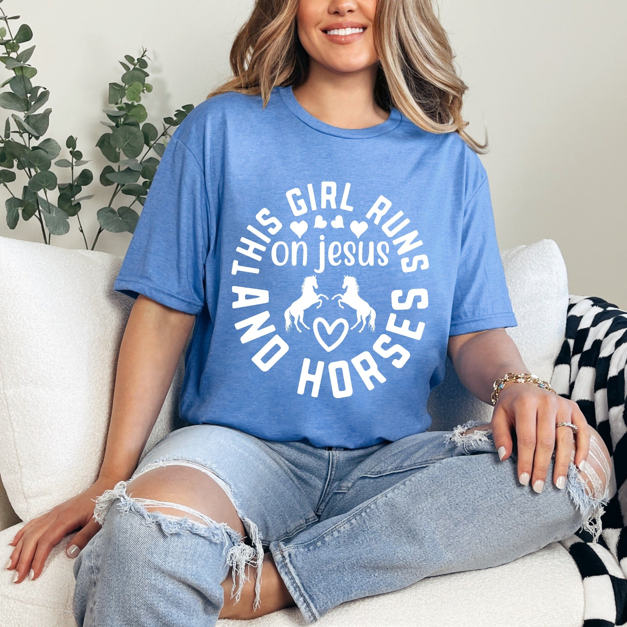 This Girl Runs On Jesus And Horses | Rustic Faith Tee