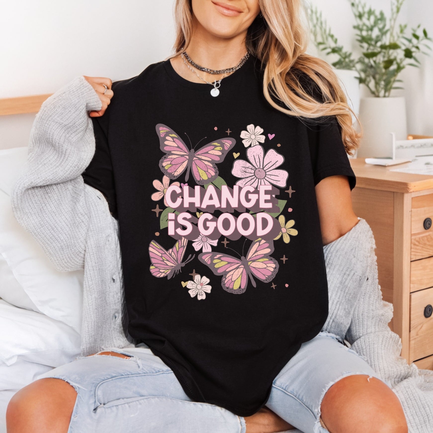 Change Good Butterflies Retro Vintage Retro Ready to Press DTF Transfer for Dtf