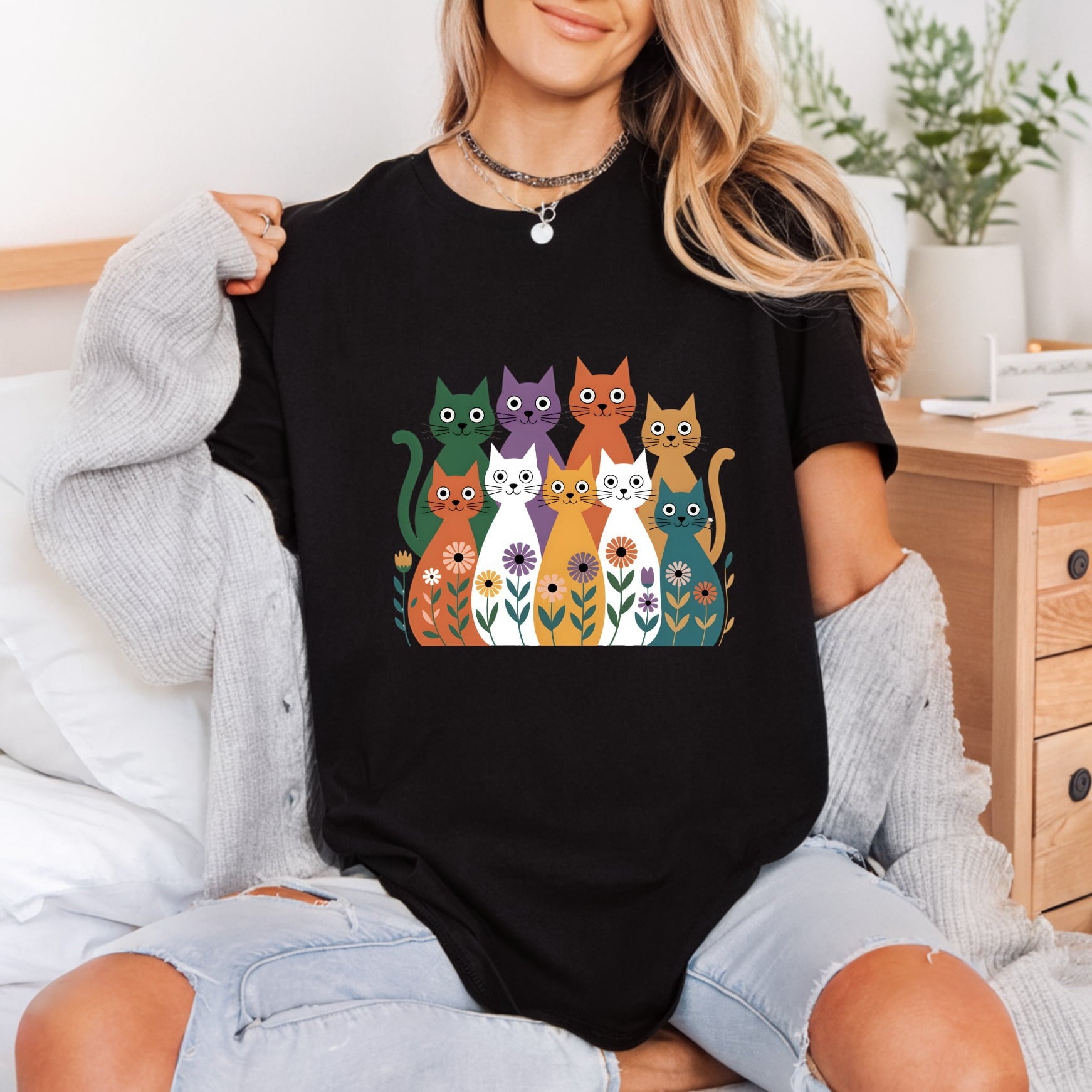 Charming Cat Floral Cluster Mom Dad Ready to Press DTF Transfer for Dtf