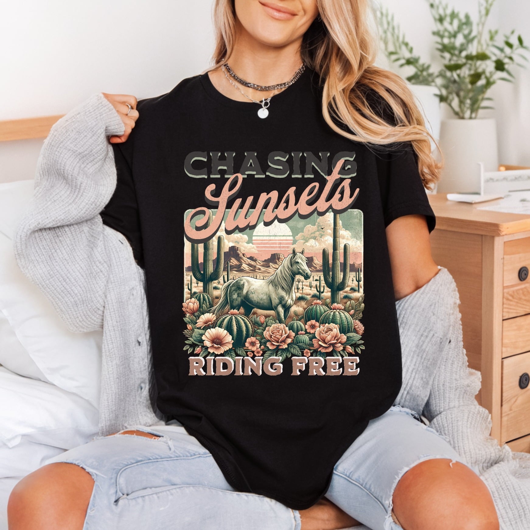 Chasing Sunsets Riding Free Usa Vintage Ready to Press DTF Transfer for Dtf