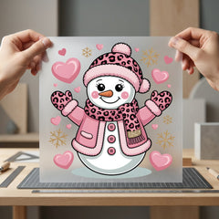 Chic Snowman Leopard Pink Christmas Winter Ready to Press DTF Transfer for Dtf