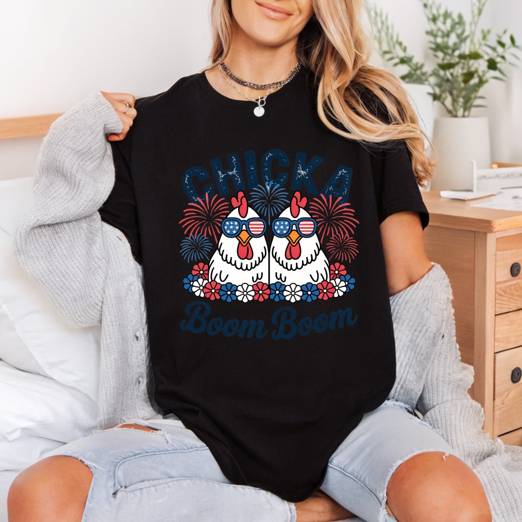 Chicka Boom Chickens Patriotic 4th Of July Usa Ready to Press DTF Transfer for Dtf