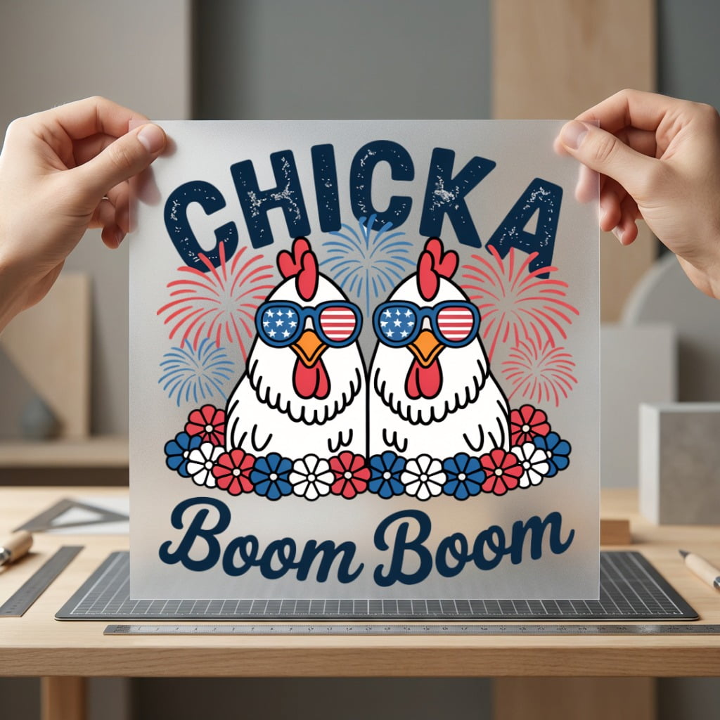 Chicka Boom Chickens Patriotic 4th Of July Usa Ready to Press DTF Transfer for Dtf