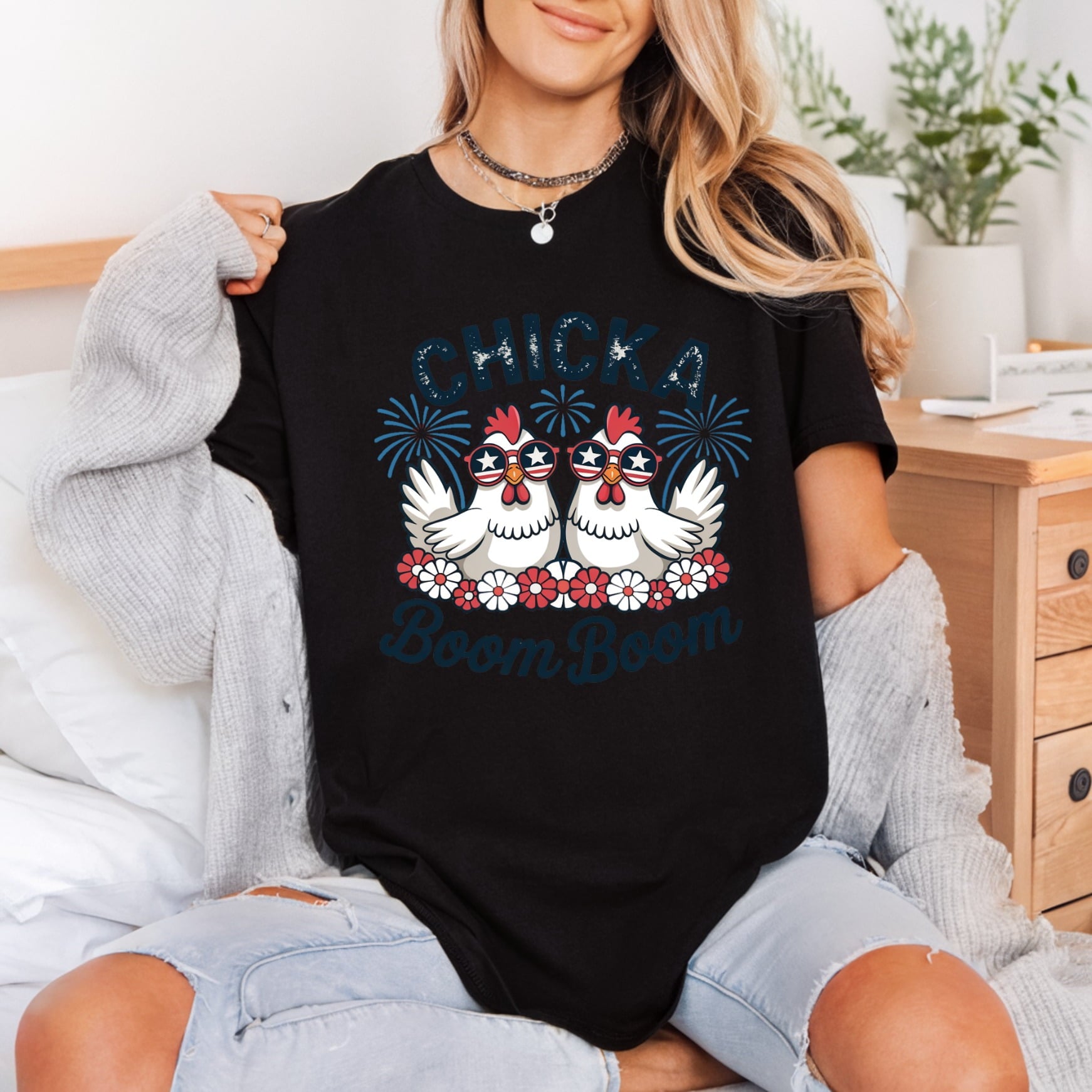 Chicka Boom Patriotic Chickens 4th Of July Patriotic Ready to Press DTF Transfer for Dtf