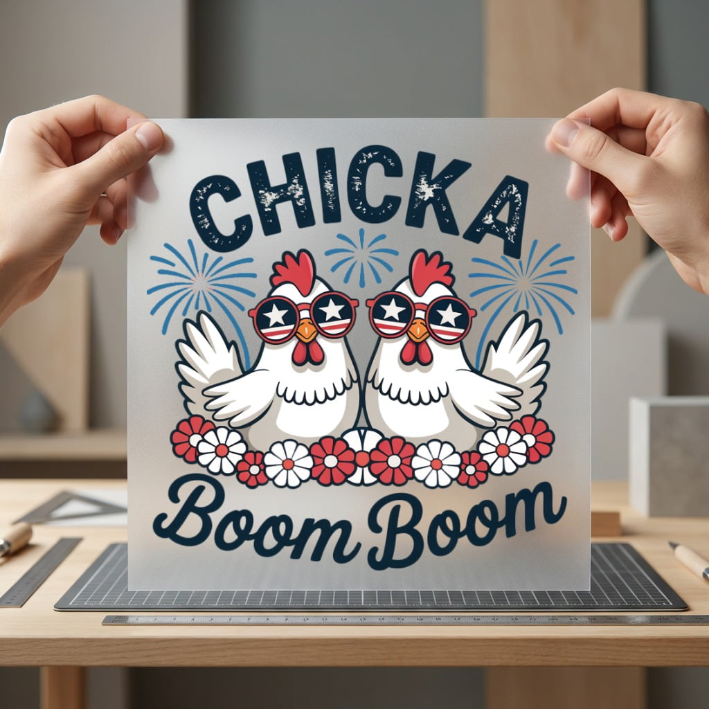 Chicka Boom Patriotic Chickens 4th Of July Patriotic Ready to Press DTF Transfer for Dtf