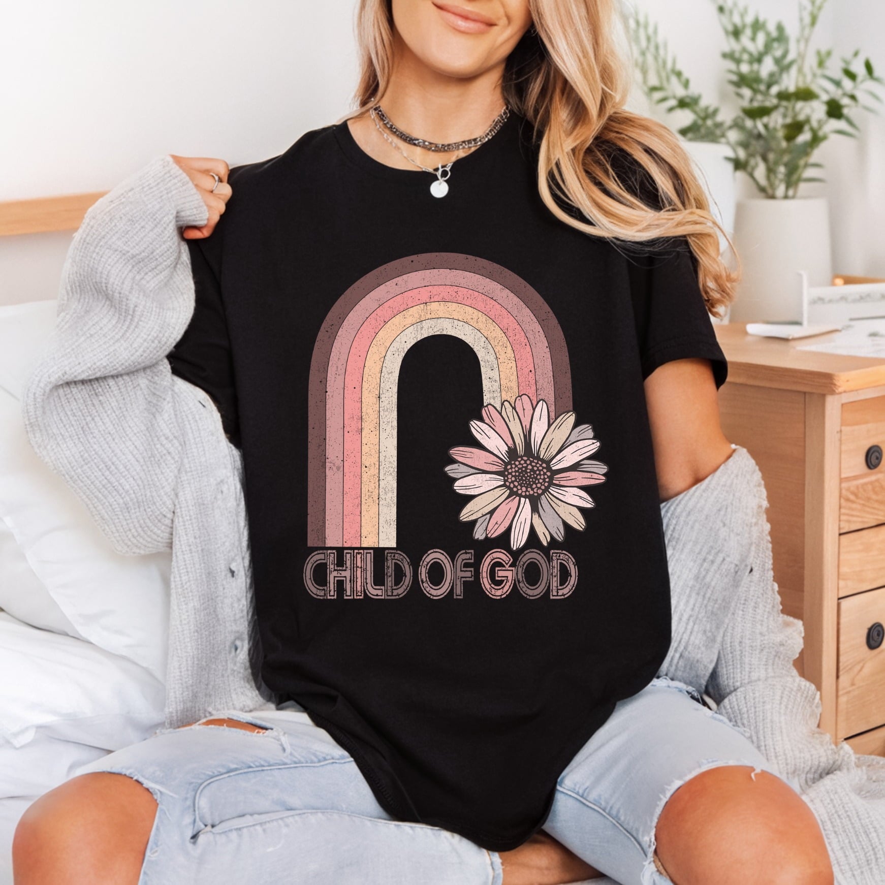 Child God Boho Rainbow Christian Faith Ready to Press DTF Transfer for Dtf
