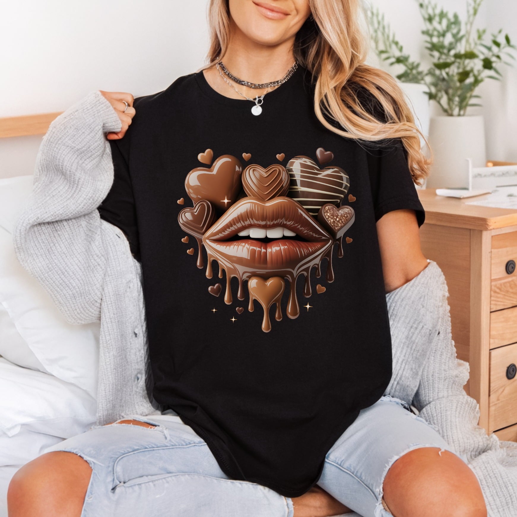 Chocolate Kiss Lips Sweet Valentine Ready to Press DTF Transfer for Dtf