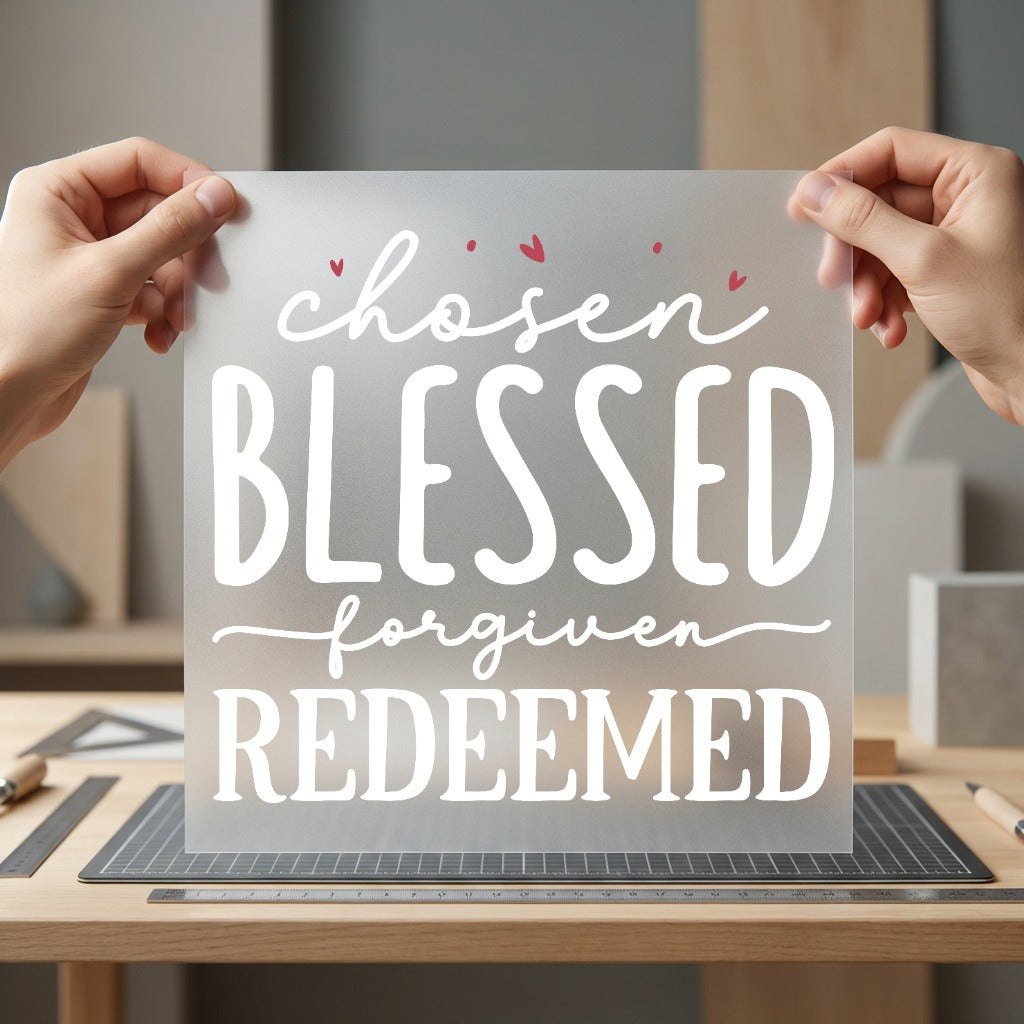 Chosen Blessed Forgiven Redeemed Christian Faith Ready to Press DTF Transfer for Dtf