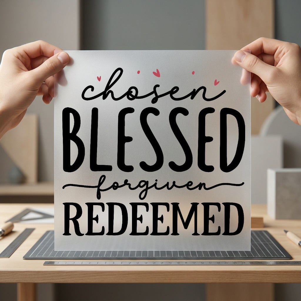 Chosen Blessed Forgiven Redeemed Christian Faith Ready to Press DTF Transfer for Dtf