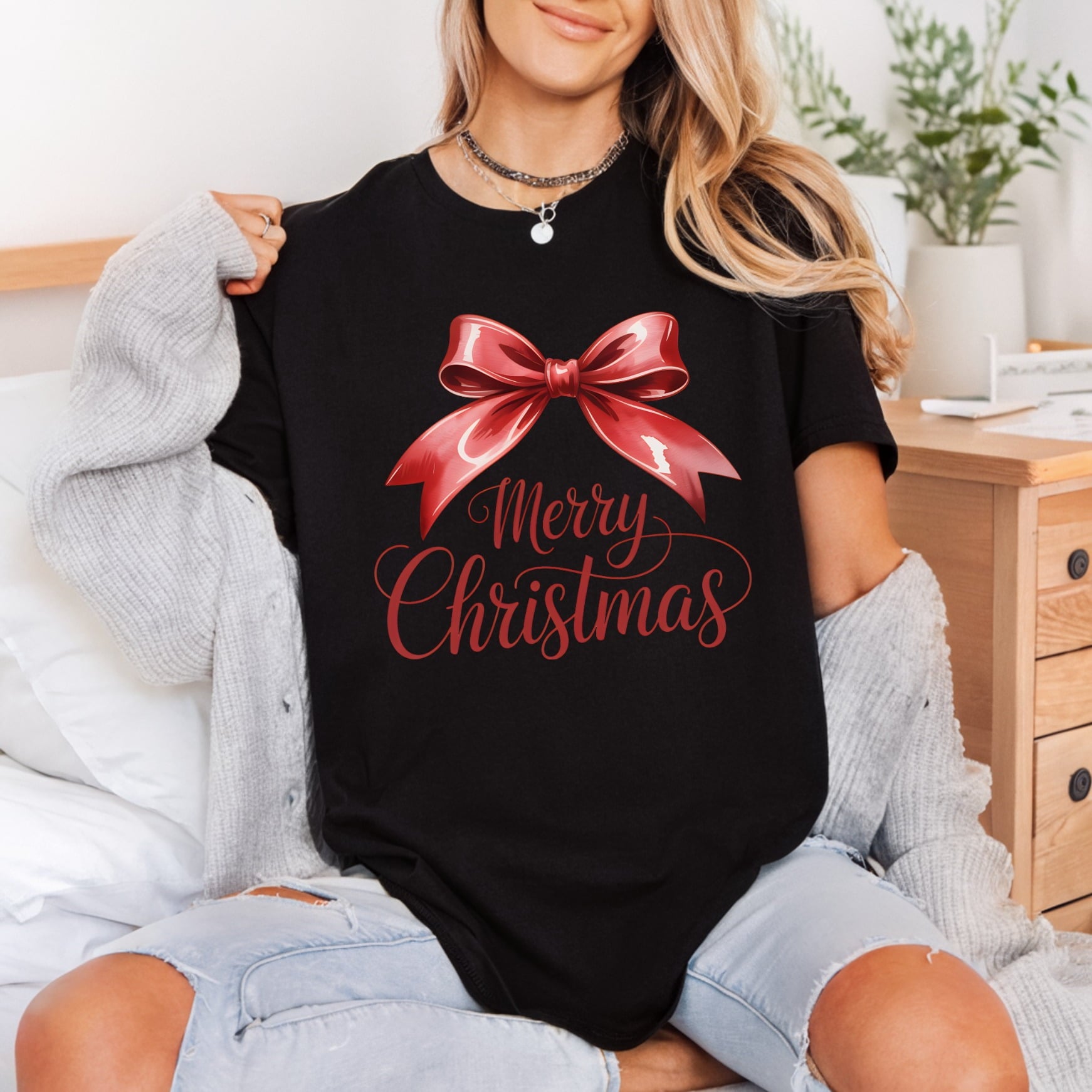 Christmas Bow Text Holiday Christmas Ready to Press DTF Transfer for Dtf