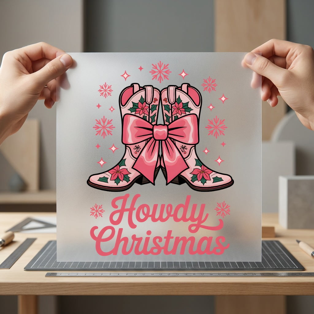Christmas Cowboy Boots Festive Usa Christmas Ready to Press DTF Transfer for Dtf