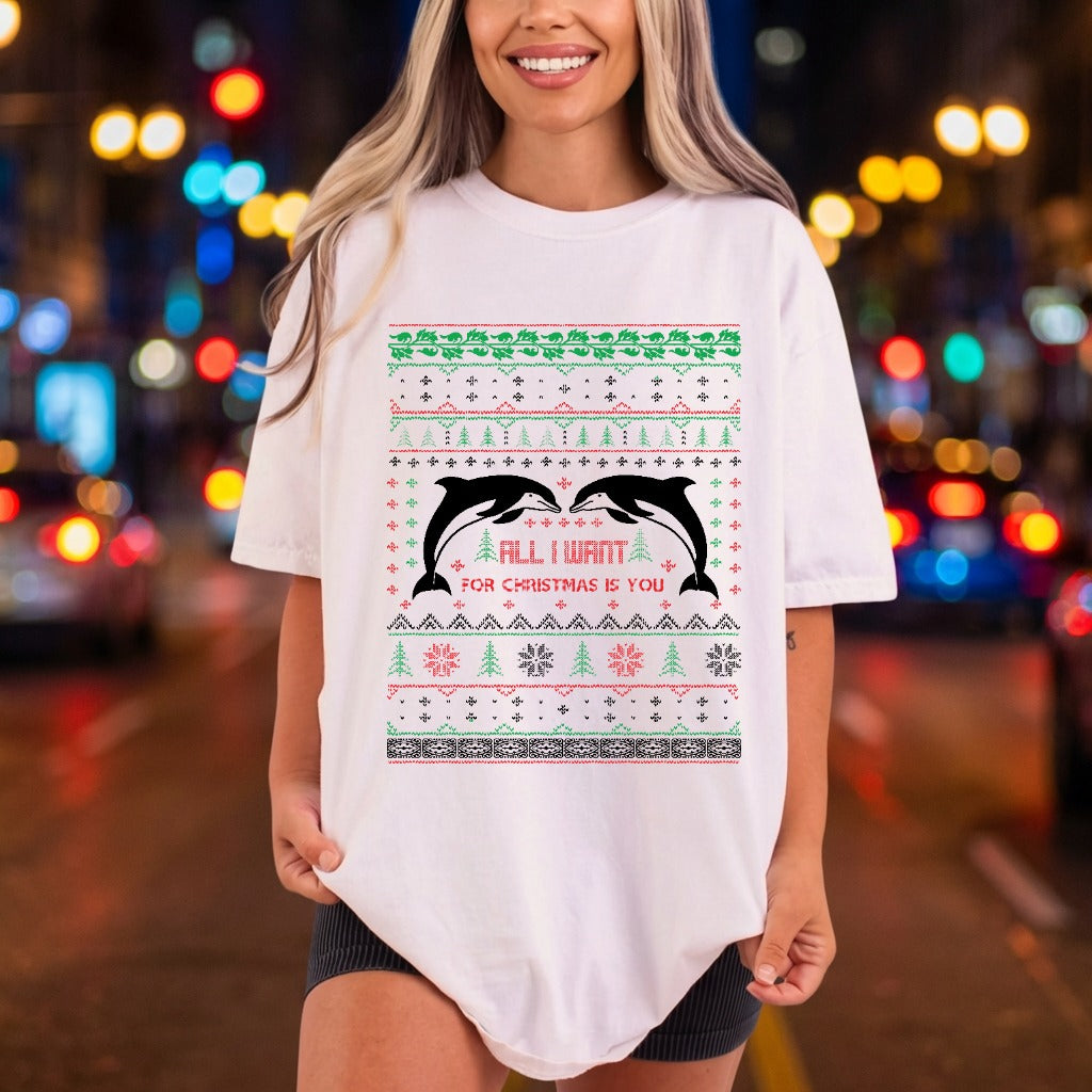 Christmas Dolphins Ugly Sweater Christmas Ready to Press DTF Transfer for Dtf