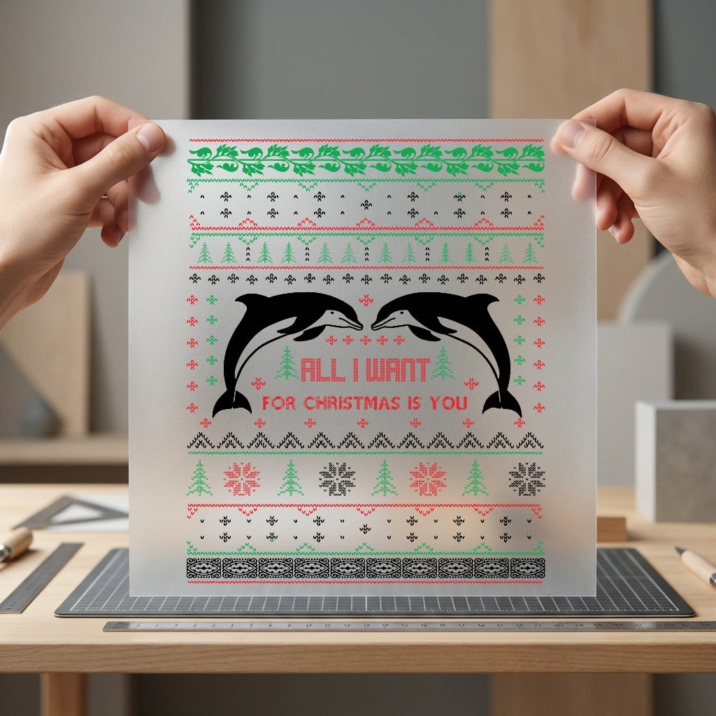 Christmas Dolphins Ugly Sweater Christmas Ready to Press DTF Transfer for Dtf
