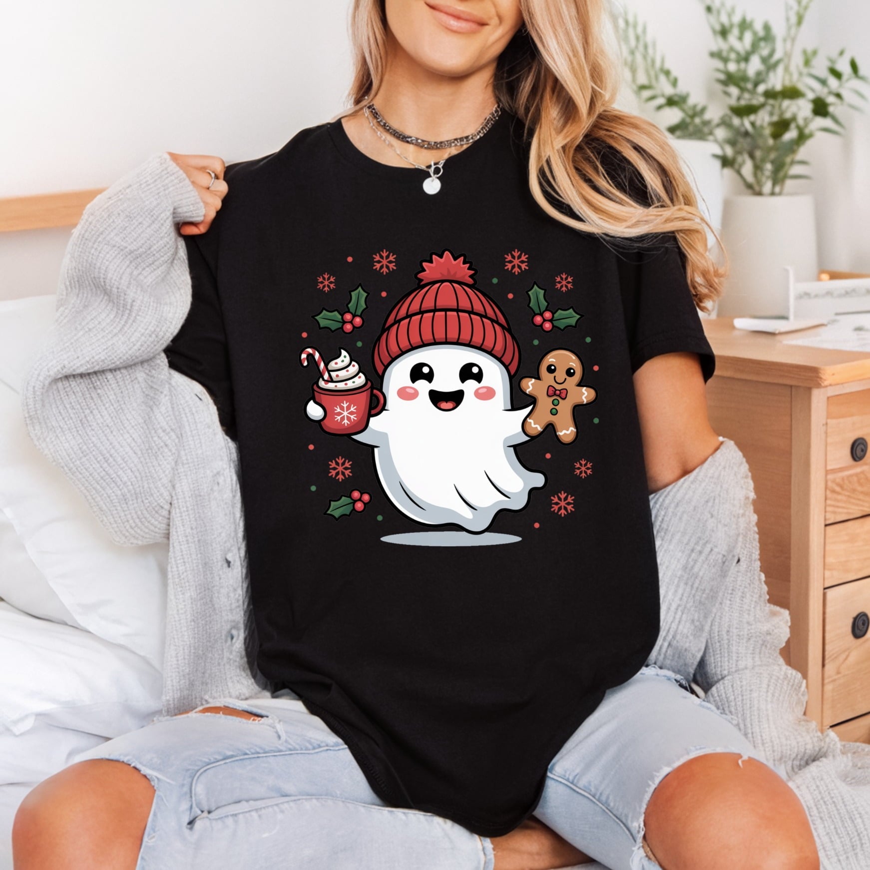 Christmas Ghost Holiday Diy Christmas Winter Ready to Press DTF Transfer for Dtf