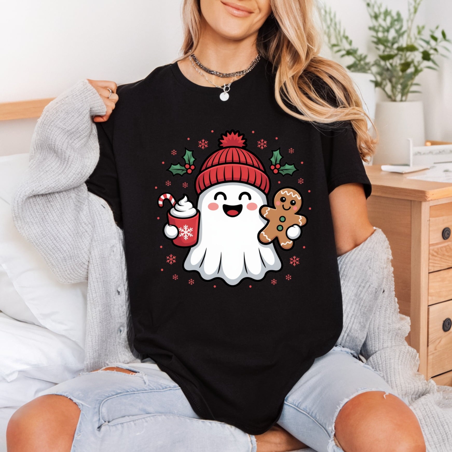 Christmas Ghost Holiday Kawaii Christmas Ready to Press DTF Transfer for Dtf