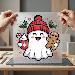 Christmas Ghost Holiday Kawaii Christmas Ready to Press DTF Transfer for Dtf