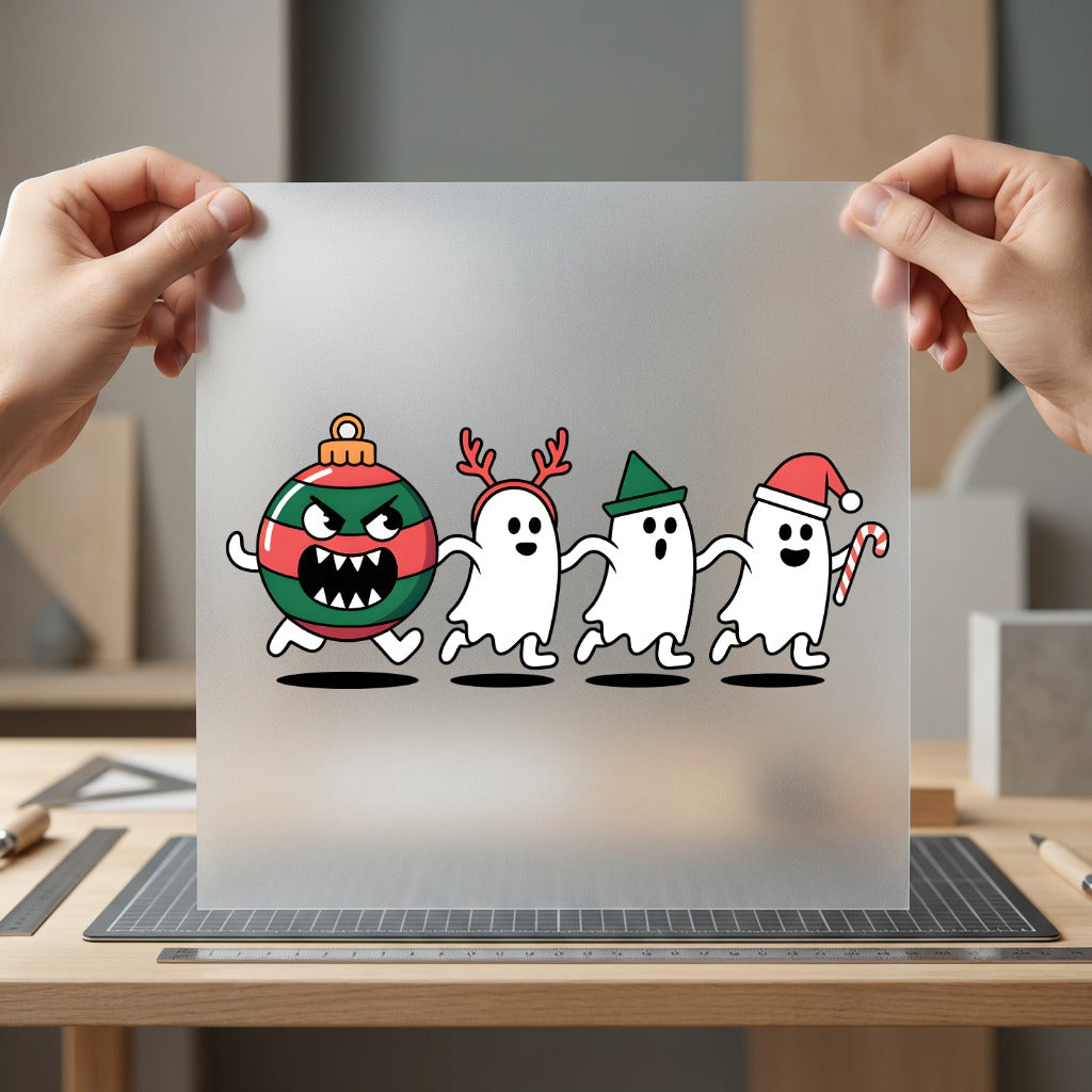 Christmas Ghosts Ornament Spooky Halloween Christmas Ready to Press DTF Transfer for Dtf