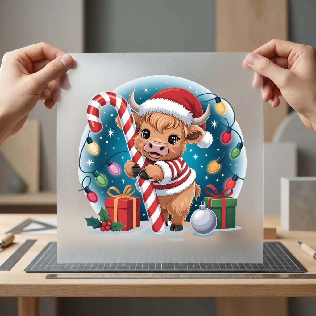 Christmas Highland Cow Candy Christmas Pet Ready to Press DTF Transfer for Dtf