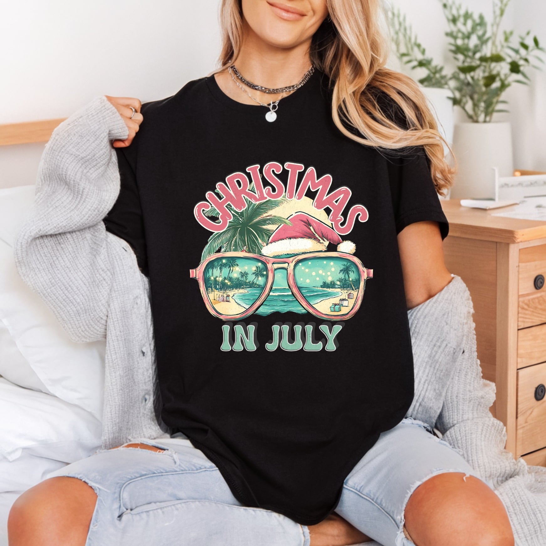 Christmas July Glasses Retro Christmas Vintage Ready to Press DTF Transfer for Dtf