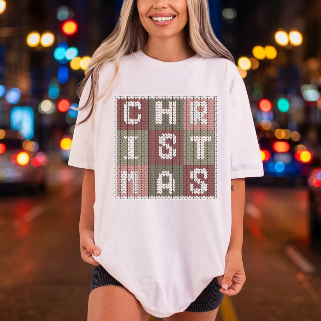 Christmas Knitted Block Holiday Christmas Ready to Press DTF Transfer for Dtf