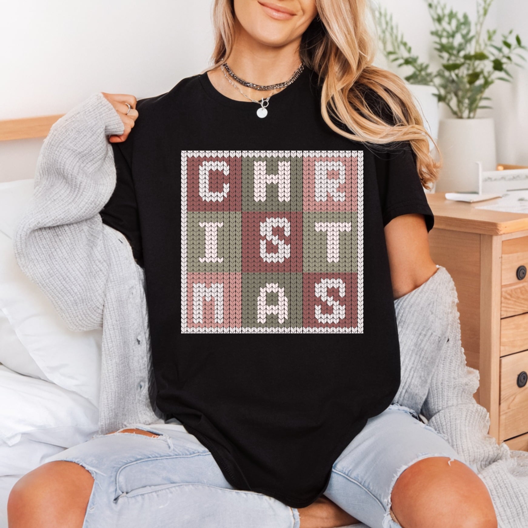 Christmas Knitted Block Holiday Christmas Ready to Press DTF Transfer for Dtf