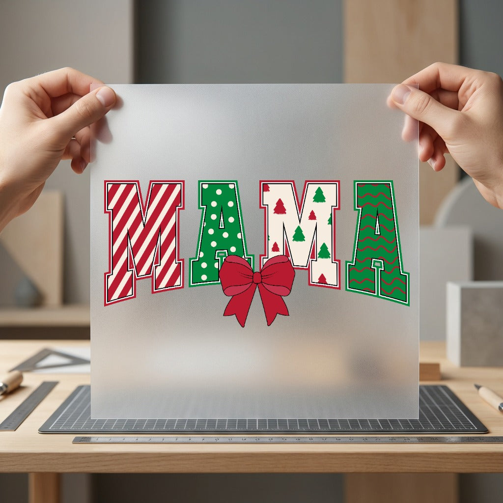 Christmas Mama Bow Holiday Christmas Mom Ready to Press DTF Transfer for Dtf