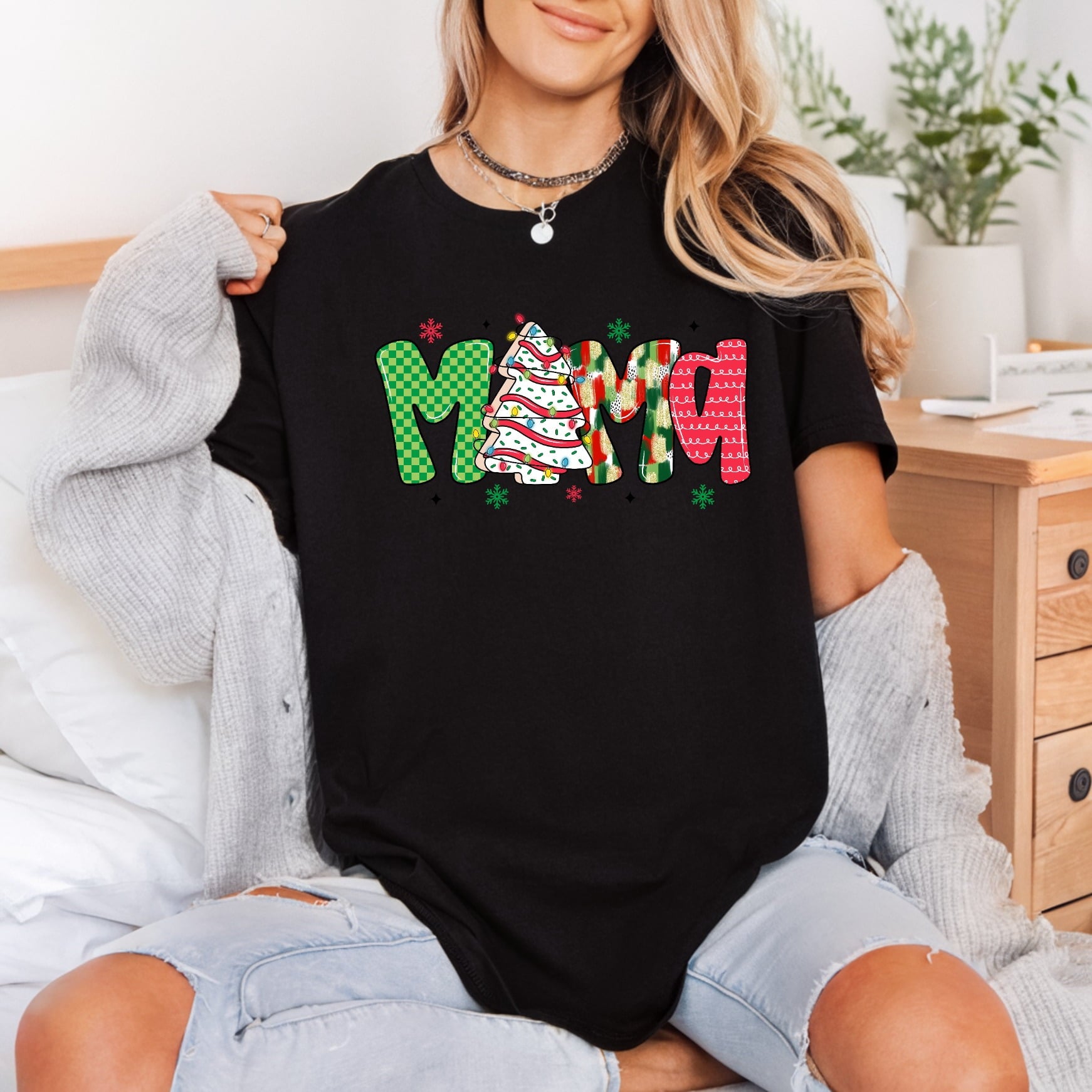 Christmas Mama Festve Plaid Christmas Mom Ready to Press DTF Transfer for Dtf