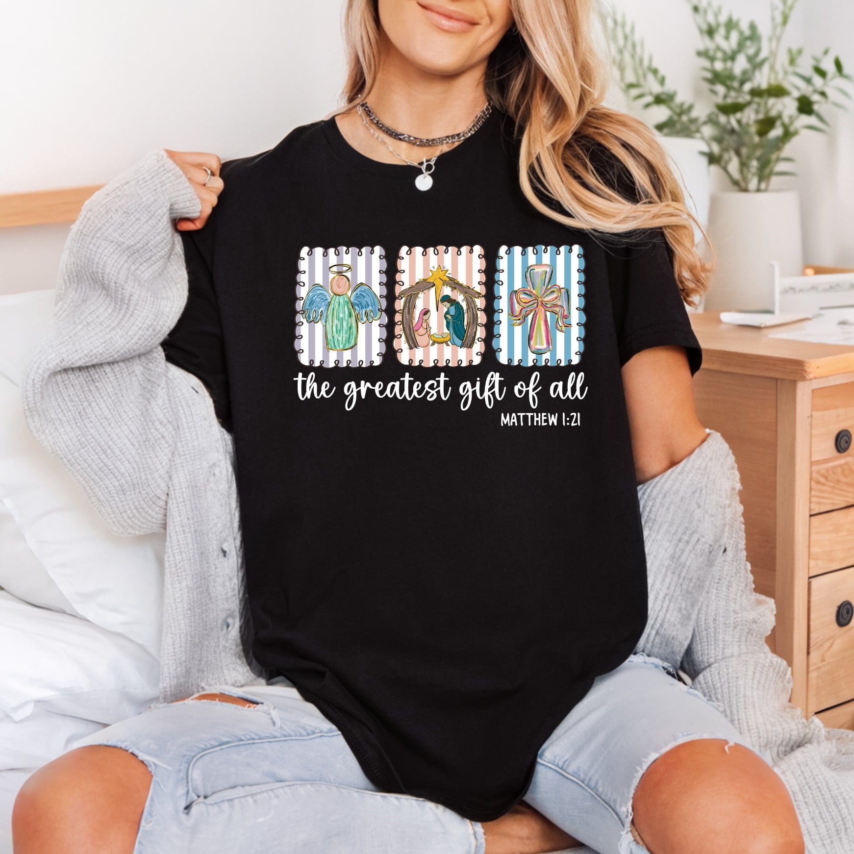 Christmas Nativity Angel Cross Christian Faith Ready to Press DTF Transfer for Dtf