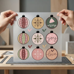 Christmas Ornament Collage Boho Christmas Vintage Ready to Press DTF Transfer for Dtf
