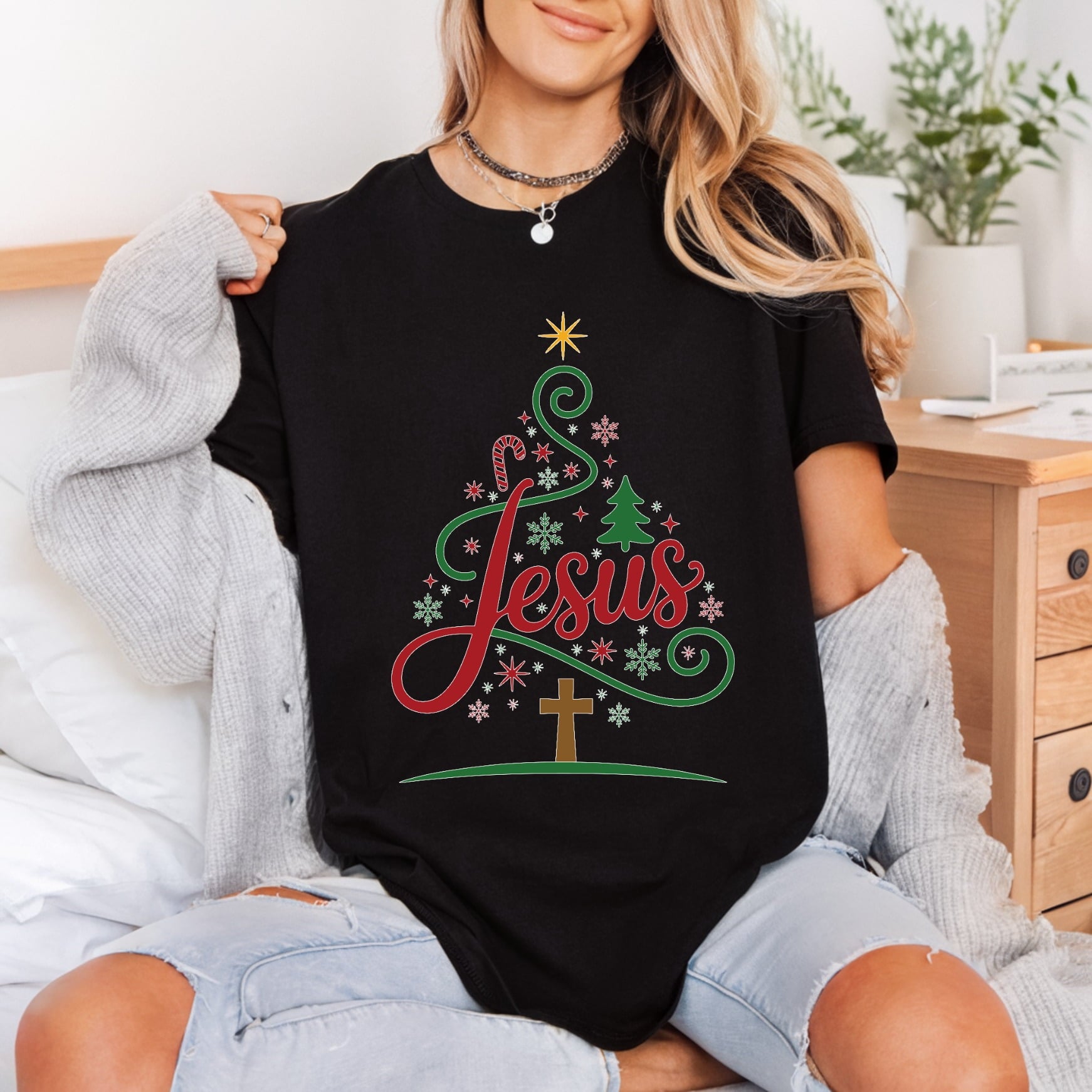 Christmas Tree Jesus Christian Christian Faith Ready to Press DTF Transfer for Dtf