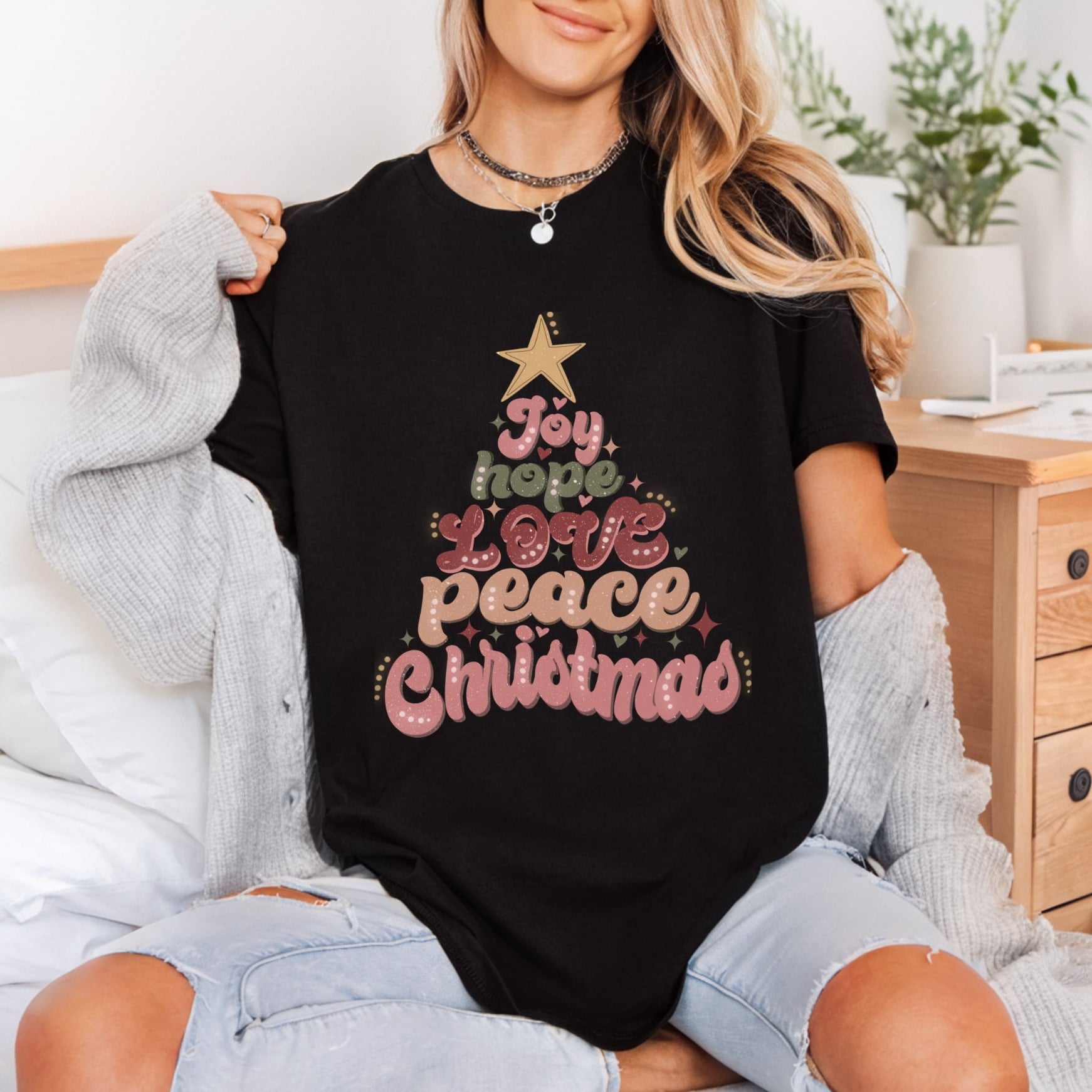 Christmas Tree Joy Love Faith Christmas Ready to Press DTF Transfer for Dtf
